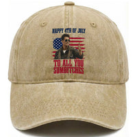Happy 4th of July To All You Sumbitches Patriotic Graphic Washed Cotton Baseball Cap Funny Fighter Pilot Retro Action Movie Humor Inspo