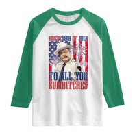 Happy 4th of July To All You Sumbitches Funny Sheriff Patriotic Graphic Raglan Shirt Retro Movie Quote Inspo Country Humor