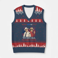 Happy 4th of July To All You Sumbitches Country Humor V-Neck Knit Sweater Vest Vintage Southern Cowboy Patriotic Graphic