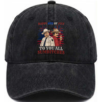 Happy 4th of July To All You Sumbitches Country Humor Washed Cotton Baseball Cap Vintage Southern Cowboy Patriotic Graphic