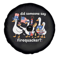 Funny Patriotic Duck Family 4th of July Fireworks Spare Tire Cover Did Someone Say Firequacker Word Pun Cute Graphic