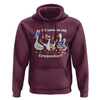 Funny Patriotic Duck Family 4th of July Fireworks Hoodie Did Someone Say Firequacker Word Pun Cute Graphic