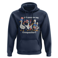 Funny Patriotic Duck Family 4th of July Fireworks Hoodie Did Someone Say Firequacker Word Pun Cute Graphic