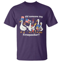 Funny Patriotic Duck Family 4th of July Fireworks T Shirt Did Someone Say Firequacker Word Pun Cute Graphic