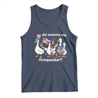 Funny Patriotic Duck Family 4th of July Fireworks Tank Top Did Someone Say Firequacker Word Pun Cute Graphic