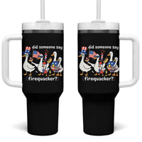 Funny Patriotic Duck Family 4th of July Fireworks Tumbler With Handle Did Someone Say Firequacker Word Pun Cute Graphic