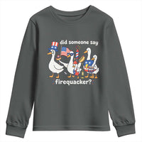 Funny Patriotic Duck Family 4th of July Fireworks Youth Sweatshirt Did Someone Say Firequacker Word Pun Cute Graphic