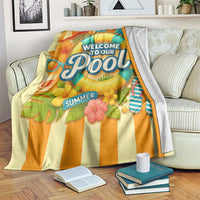 Welcome to Our Pool Retro Retro Gingham Stripes Summer Throw Blanket