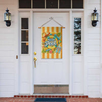 Welcome to Our Pool Retro Retro Gingham Stripes Summer Garden Flag