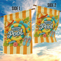 Welcome to Our Pool Retro Retro Gingham Stripes Summer Garden Flag