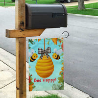 Bee Happy Honeycomb Gingham Bow Floral Spring Summer Garden Flag
