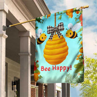 Bee Happy Honeycomb Gingham Bow Floral Spring Summer Garden Flag