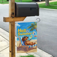 Hello Summer Wiener Dog Dachshund Relaxing on Beach Garden Flag
