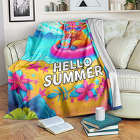 Hello Summer Highland Cow Floating Tropical Beach Throw Blanket Oasis Summer Vibes