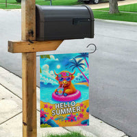 Hello Summer Highland Cow Floating Tropical Beach Garden Flag Oasis Summer Vibes