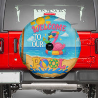 Welcome to Our Pool Floating Flamingo Tropical Spare Tire Cover Oasis Summer Vibes Beach Vacation