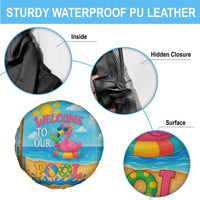 Welcome to Our Pool Floating Flamingo Tropical Spare Tire Cover Oasis Summer Vibes Beach Vacation