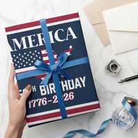 America 250th Birthday 1776 2026 Patriotic USA Map Wrapping Paper Roll Red White Blue 4th of July Independence Celebration
