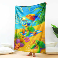 Summer Sea Turtle Drinking Cocktail Throw Blanket Beach Paradise Oasis Vacation