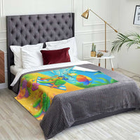 Summer Sea Turtle Drinking Cocktail Throw Blanket Beach Paradise Oasis Vacation