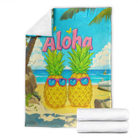 Aloha Sunglasses Pineapples Tropical Hawaii Throw Blanket Beach Vacation Oasis Summer Vibes