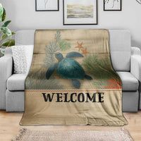 Welcome Sea Turtle Coastal Coral Wood Texture Ocean Throw Blanket