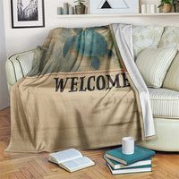 Welcome Sea Turtle Coastal Coral Wood Texture Ocean Throw Blanket