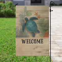 Welcome Sea Turtle Coastal Coral Wood Texture Ocean Garden Flag