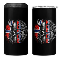 Fierce Norge Viking Warrior with Horned Helmet Graphic 4 in 1 Can Cooler Tumbler Norway Pride Distressed Norwegian Flag and Runes