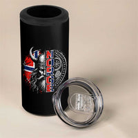 Fierce Norge Viking Warrior with Horned Helmet Graphic 4 in 1 Can Cooler Tumbler Norway Pride Distressed Norwegian Flag and Runes