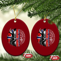 Fierce Norge Viking Warrior with Horned Helmet Graphic Ceramic Ornament Norway Pride Distressed Norwegian Flag and Runes