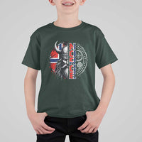 Fierce Norge Viking Warrior with Horned Helmet Graphic T Shirt For Kid Norway Pride Distressed Norwegian Flag and Runes