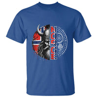 Fierce Norge Viking Warrior with Horned Helmet Graphic T Shirt Norway Pride Distressed Norwegian Flag and Runes