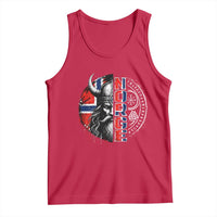 Fierce Norge Viking Warrior with Horned Helmet Graphic Tank Top Norway Pride Distressed Norwegian Flag and Runes