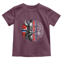 Fierce Norge Viking Warrior with Horned Helmet Graphic Toddler T Shirt Norway Pride Distressed Norwegian Flag and Runes