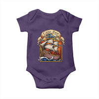 Cape Ann Vintage Nautical Sailing Ship Graphic Baby Onesie Retro Stained Glass Window Style Ocean Sunset Tall Ship
