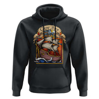 Cape Ann Vintage Nautical Sailing Ship Graphic Hoodie Retro Stained Glass Window Style Ocean Sunset Tall Ship