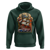 Cape Ann Vintage Nautical Sailing Ship Graphic Hoodie Retro Stained Glass Window Style Ocean Sunset Tall Ship