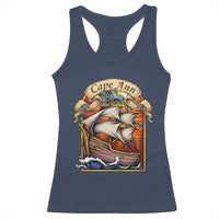 Cape Ann Vintage Nautical Sailing Ship Graphic Racerback Tank Top Retro Stained Glass Window Style Ocean Sunset Tall Ship