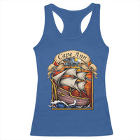 Cape Ann Vintage Nautical Sailing Ship Graphic Racerback Tank Top Retro Stained Glass Window Style Ocean Sunset Tall Ship