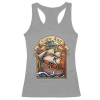 Cape Ann Vintage Nautical Sailing Ship Graphic Racerback Tank Top Retro Stained Glass Window Style Ocean Sunset Tall Ship