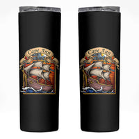 Cape Ann Vintage Nautical Sailing Ship Graphic Skinny Tumbler Retro Stained Glass Window Style Ocean Sunset Tall Ship