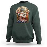 Cape Ann Vintage Nautical Sailing Ship Graphic Sweatshirt Retro Stained Glass Window Style Ocean Sunset Tall Ship