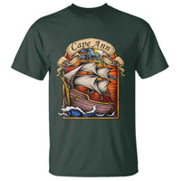 Cape Ann Vintage Nautical Sailing Ship Graphic T Shirt Retro Stained Glass Window Style Ocean Sunset Tall Ship