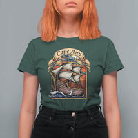 Cape Ann Vintage Nautical Sailing Ship Graphic T Shirt For Women Retro Stained Glass Window Style Ocean Sunset Tall Ship