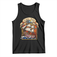 Cape Ann Vintage Nautical Sailing Ship Graphic Tank Top Retro Stained Glass Window Style Ocean Sunset Tall Ship