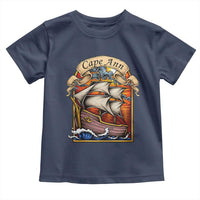 Cape Ann Vintage Nautical Sailing Ship Graphic Toddler T Shirt Retro Stained Glass Window Style Ocean Sunset Tall Ship
