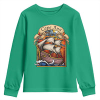 Cape Ann Vintage Nautical Sailing Ship Graphic Youth Sweatshirt Retro Stained Glass Window Style Ocean Sunset Tall Ship