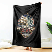 America Sails Into 250 Years Vintage Nautical Graphic Throw Blanket Statue of Liberty Tall Ship 1776 to 2026 Semiquincentennial Patriotic