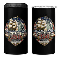 America Sails Into 250 Years Vintage Nautical Graphic 4 in 1 Can Cooler Tumbler Statue of Liberty Tall Ship 1776 to 2026 Semiquincentennial Patriotic